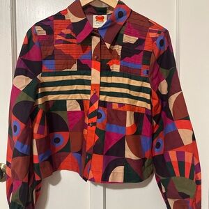 Farm Rio Tropical Floral Button-Front Cropped Crowd Jacket Shirt – Size M